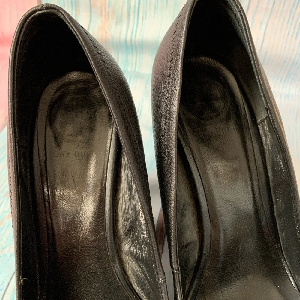 Tory Burch Black Leather Wedges